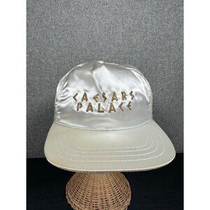 Vintage Ceasars Palace Adult Hat Baseball Cap Adjustable White Gold Satin Silky